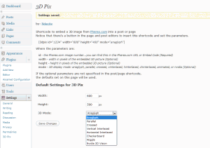 3D Pix Settings Page